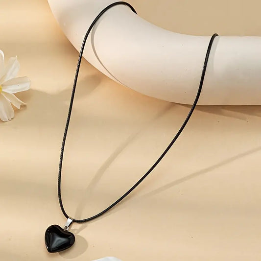 Bohemian Minimalist Black Heart Pendant Necklace